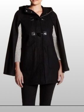 BCBGeneration Black Hooded Toggle Cape Coat